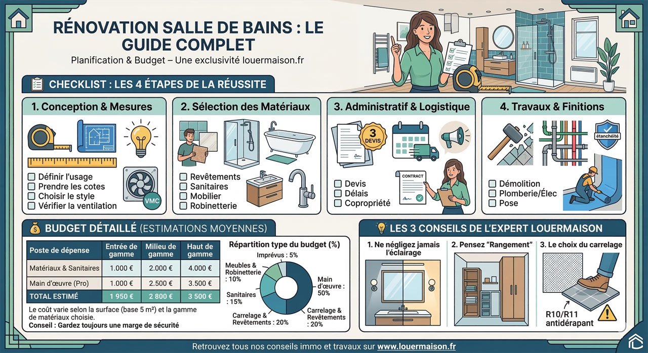 Checklist de planification et budget détaillé rénovation salle de bain
