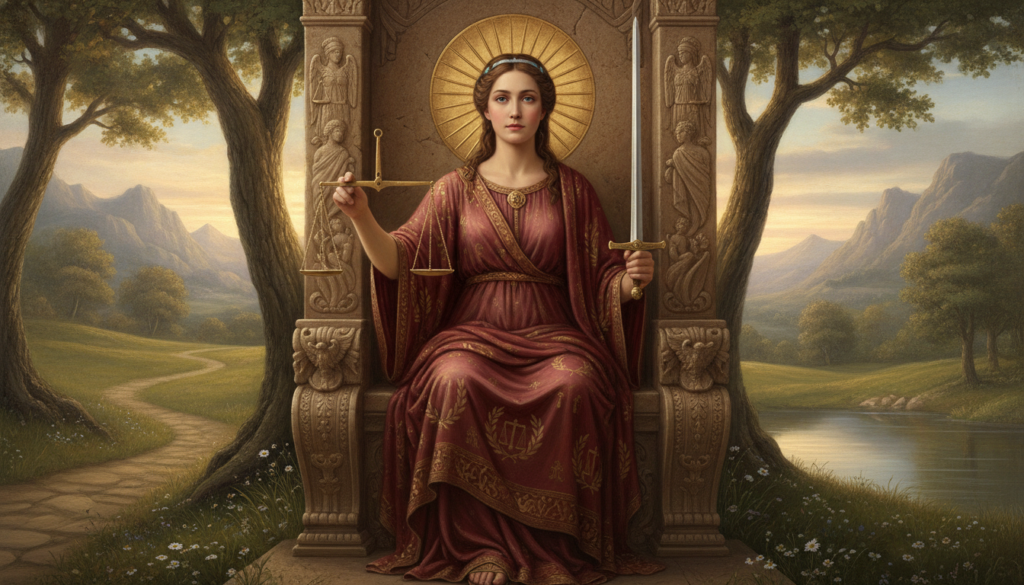 découvrez la signification et l'interprétation de la carte de la justice dans le tarot, un symbole d'équilibre, d'équité et de vérité pour guider vos lectures.
